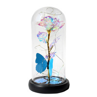 Lampe à LED artisanale en forme de rose galaxie sous cloche en verre, décoration papillon, rose éternelle romantique et rêveuse pour la Saint-Valentin et la Fête des Mères