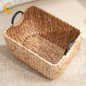 16" X 12" X 13" Hand-Woven <b>Rectangle</b> Water Hyacinth Eco-Friendly Multifunction Clothing <b>Storage</b> <b>Baskets</b> Modern Bathroom New - Product Image 2