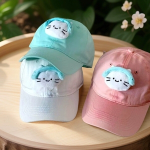Primavera otoño tela de alta calidad 100% algodón blanco cabeza de gatito muñeca decoración Linda gorra de béisbol duradera - Product Image 4