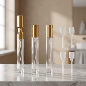Venta al por mayor de frascos de muestra de vidrio transparente ecológicos de 2ml, 3ml, 5ml, 10ml, mini botellas de perfume recargables vacías con pulverizador y serigrafía. - Product Image 3