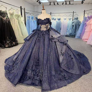 Robe de Quinceañera Jancember, modèle Dy5799, bleu marine, en dentelle mexicaine et perles, style princesse, pour 15 ans, Sweet 16, robe de bal - Product Image 3