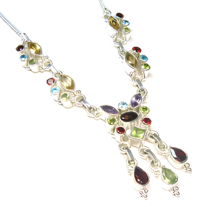 Pendentif en argent sterling 925 avec pierre précieuse améthyste, collier multicolore fait main, bijoux élégants de style bohème, vente en gros - Product Image 1