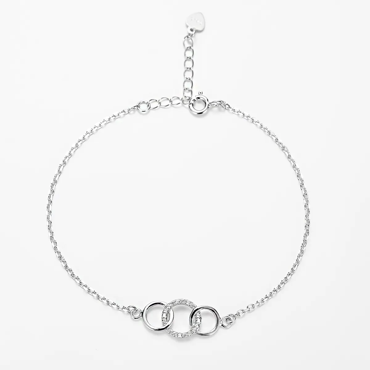 Factory Price Minimalist Circle Chain CZ stone Bracelet 925 Sterling Silver