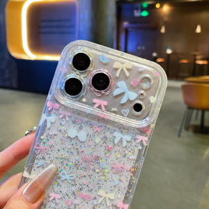 เคสโทรศัพท์กันรอยนิ้วมือ รุ่น 17 Pro Max 16 15  ลายดอกไม้หน้าต่างขนาดใหญ่ กรอบเลนส์  ประดับ<span class=keywords><strong>เพชร</strong></span>ด้านข้าง สี<span class=keywords><strong>ชมพู</strong></span>ฟ้าครีม  พร้อมโบว์น่ารัก - Product Image 6