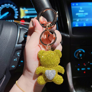 Cristal mujeres oso corazón forma llavero Rhinestone oso coche llavero decoración encanto oso llaveros - Product Image 6