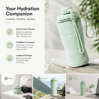 Bouteille d'eau pliable en silicone 600 ml, qualité alimentaire, pliable, randonnée, escalade, voyage, résistante à la chaleur, écologique, logo personnalisé
