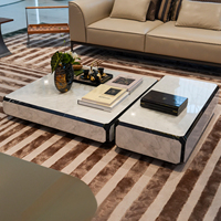 Ensemble de tables basses de salon de style moderne pour hôtel, table à thé carrée de luxe italienne avec plateau en marbre, mobilier