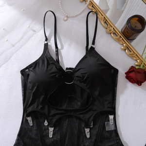 Ensemble de lingerie 3 pièces pour <span class=keywords><strong>femme</strong></span>, corset ajouré, body avec porte-jarretelles, harnais de taille et bas – Saint-Valentin - Product Image 4