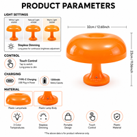 Lampe de bureau LED sans fil moderne et flexible en forme de champignon, rechargeable, à intensité variable par toucher, portable pour le bureau et les chambres