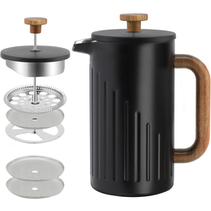 Large Metal 304 Stainless Steel French Press <b>Coffee</b> Brewer Pot Modern Transparent <b>Portable</b> Hotel Use 600ml Black with Lid - Product Image 1