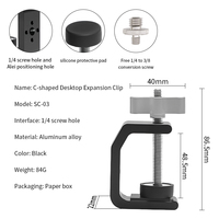 Accessoires de photographie Daryoo, clip en alliage d'aluminium C-clip, support de bureau à bras magique, adapté au support de téléphone portable