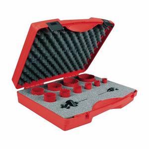 Juego de sierras perforadoras de 12 piezas con estuche rojo y espuma protectora para perforar agujeros en madera, metal y plástico - Product Image 1