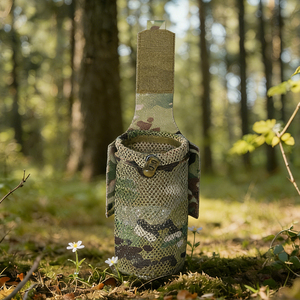 Cross-border outdoor tactical foldable mesh storage bag; adjustable drawstring-closure water bottle mesh pouch; portable utility - Product Image 3