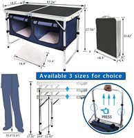 Table de camping compacte pliable toutes saisons pour plage, pique-nique, cuisine, avec sacs de rangement multi-niveaux