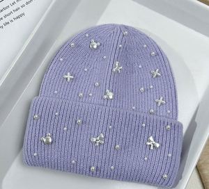 Wholesale Luxury Crystal Rhinestone Beanie <b>Hats</b> for Women High Quality Ladies <b>Winter</b> Rabbit Fur Knitted Beanies - Product Image 4