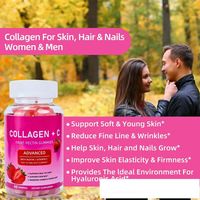 Complément alimentaire pour adultes en gommes multivitaminées au collagène et à la biotine, saveur fraise, marque privée OEM, favorise l'énergie, la santé des cheveux, de la peau et des ongles