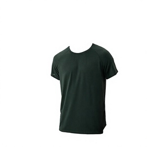 เสื้อยืดคอกลมแขนสั้นสีเขียวเข้มสำหรับผู้ชาย ผ้าถัก แห้งเร็ว ทรงปกติ สไตล์ลำลอง สีพื้น ดีไซน์เรียบง่าย - Product Image 1