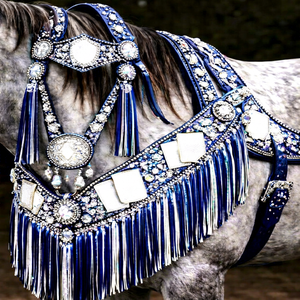 2026 Más Vendido Conjunto de Cabestro, Riñonera y Collarín para Caballo de Cuero Estilo Western Hecho a Mano y Grabado a Mano con Pedrería Azul Playing Card - Product Image 2
