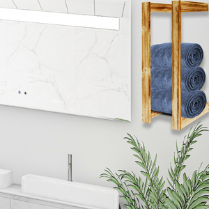 Porte-serviettes en bois de salle de bain mural rustique support mural organisateur porte-serviettes robuste - Product Image 6