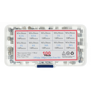 Juego de 100 fusibles de tubo de vidrio de acción rápida M5 de 5x20 mm, kits surtidos de fusibles de vidrio de acción rápida - Product Image 1