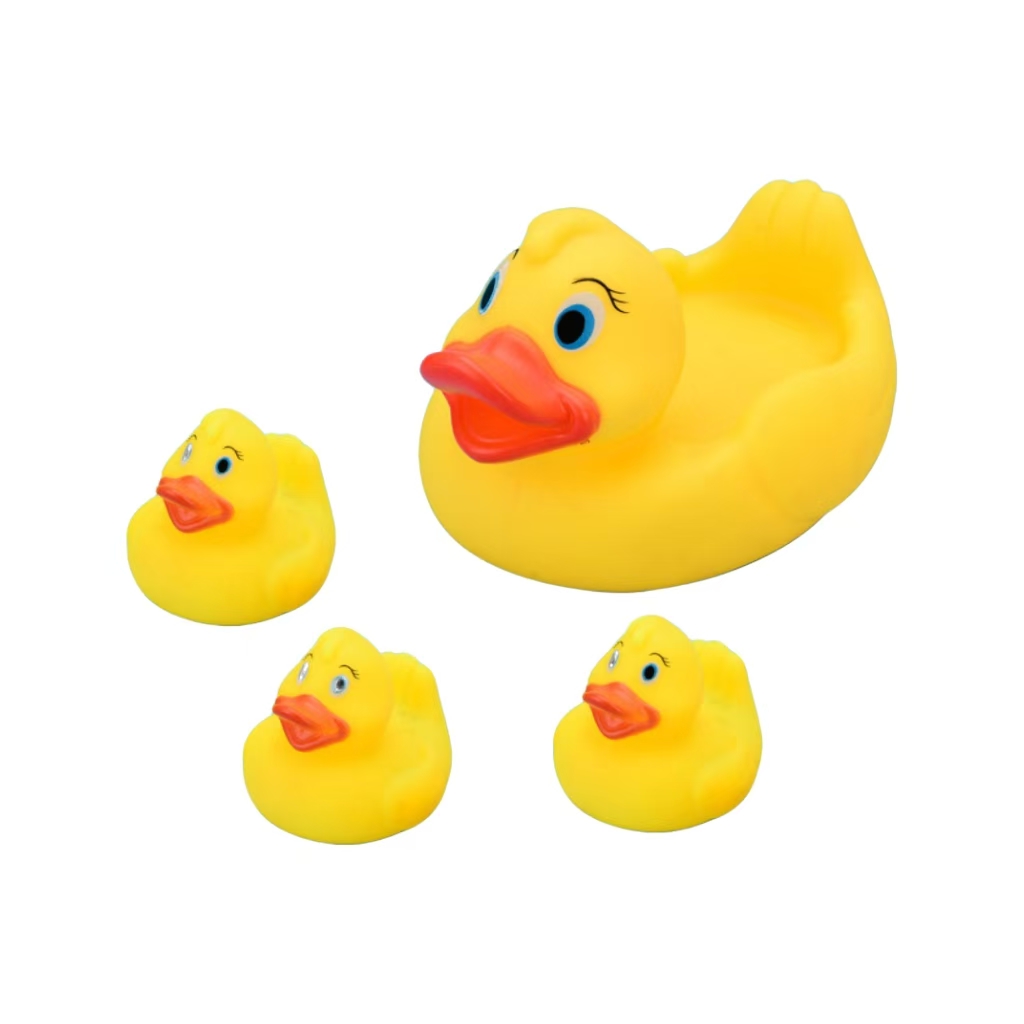 Set de pato esponjoso con tres patitos.