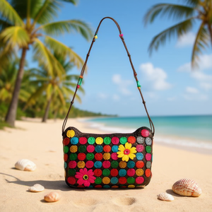 Borsa a tracolla in guscio di cocco 20x13x5 cm Borsa per telefono con design floreale colorato - Product Image 1