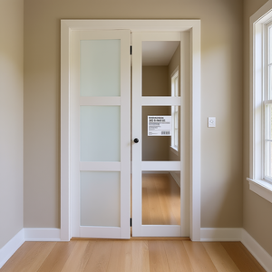 Porte de grange pliante en bois massif blanc 30x80 avec verre dépoli 3 vitres pour placard de rangement intérieur - Product Image 2