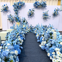 Nouvel ensemble personnalisé bleu ciel de fleurs artificielles roses et lys pour décoration de mariage/anniversaire, toile de fond de scène, chemin de fleurs pour allée