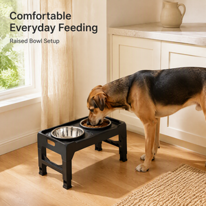 Tempat Makan Hewan Peliharaan Portabel dari Baja Anti Karat 4 Tingkat Ketinggian yang Dapat Disesuaikan, Kokoh, Tahan Air, dengan Dua Mangkuk yang Dapat Disesuaikan untuk Anjing - Product Image 4