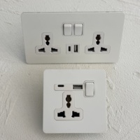 Interrupteur mural de luxe moderne en acier inoxydable blanc, double USB Type-C, 250V, 1/2/3/4 gangs, 10A/20A, pour le Royaume-Uni