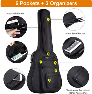 Bolsa para guitarra acústica con múltiples bolsillos de 42 pulgadas, 6 bolsillos, relleno grueso de 0,3 pulgadas, funda impermeable para guitarra - Product Image 4