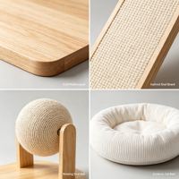 Arbre à chat ScratchSphere 72 cm en bois de caoutchouc avec plateau à gratter incliné en sisal, jouet à bille rotatif, poteau à gratter central