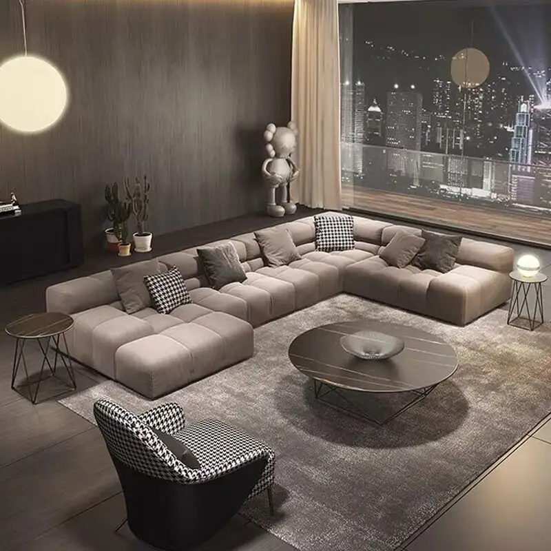 Conjunto de sofás de esquina de tela de alta calidad, juego de sofás sin brazo, color blanco arroz de alta gama, para sala de estar
