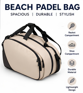 Sac de raquette de padel beige léger avec fermeture éclair, durable, pour le sport, la plage, le tennis, le pickleball, sac à dos - Product Image 1