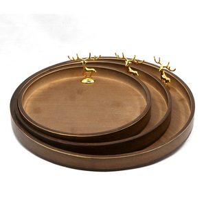 Round Wooden <b>Tea</b> <b>Tray</b> With Teapot And Cups For Hotel Coffee <b>Tea</b> Service Walnut Color Diameter 25 30 - Product Image 5