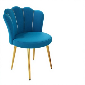 Chaise de salle à manger moderne française rembourrée à dossier haut en métal, en forme d'éventail, réglable en hauteur, portable, pour villa et maison - Product Image 4