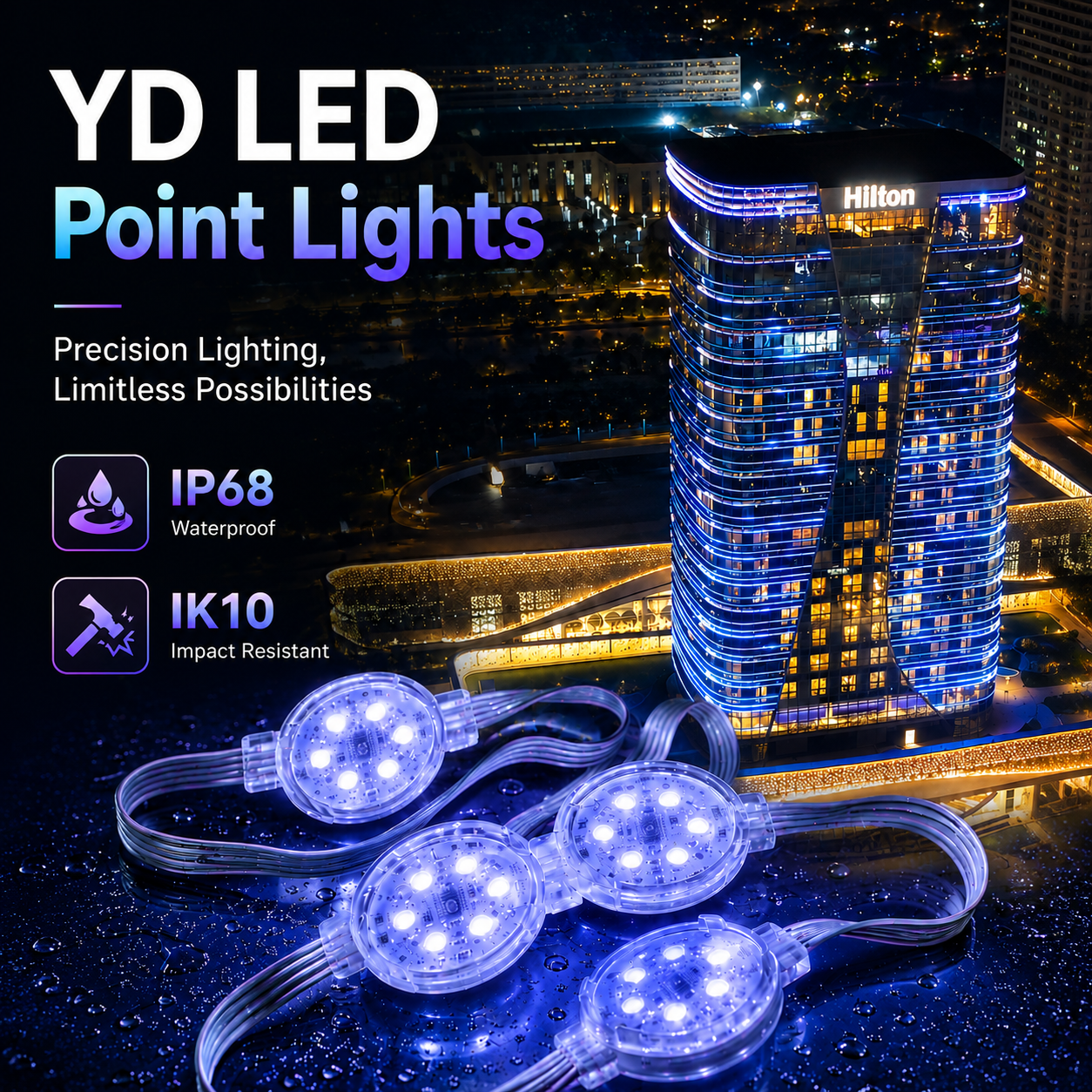 IP68 Waterproof Stable RGBW Color Outdoor Use LED Pixel Light for Building Facade Lighting