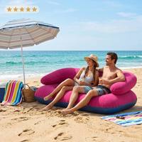 Canapé gonflable double floqué avec dossier et accoudoirs ergonomiques, surface en velours PVC, canapé gonflable portable pour le camping en plein air, la plage et les loisirs