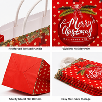 Sac cadeau en papier personnalisé avec logo Joyeux Noël, rouge à pois, emballage de Noël avec poignées torsadées renforcées et fond plié
