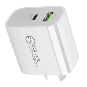 Australien 20 W PD-Ladegerät Dual-USB Schnellladegerät Schnelles USB Typ C Wandladegerät 20 W AU Stecker