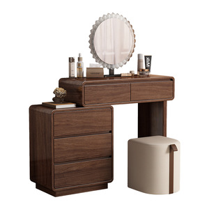Modern Simple Bedroom Solid Wood Dressing Table with Integrated Makeup Vanity Bucket Cabinet and <strong>Bedside</strong> <strong>Mirror</strong> - Product Image 4