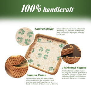 Juego de 3 bandejas de servicio bohemias hechas a mano, cesta de ratán con incrustaciones de perlas madre para cocina, sala de estar, mesa de centro, servicio decorativo - Product Image 3