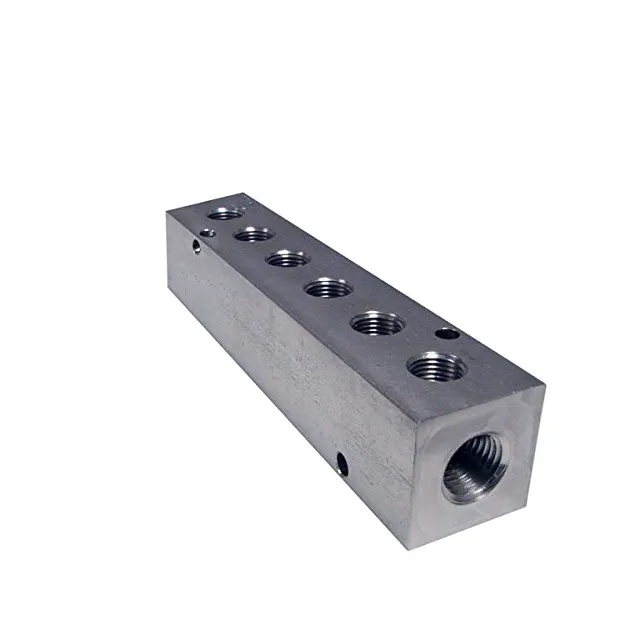 Kursi alumunium coupler cepat pneumatik, dengan lubang pemasangan, pipa gas dasar, distributor pneumatik manifold aluminium