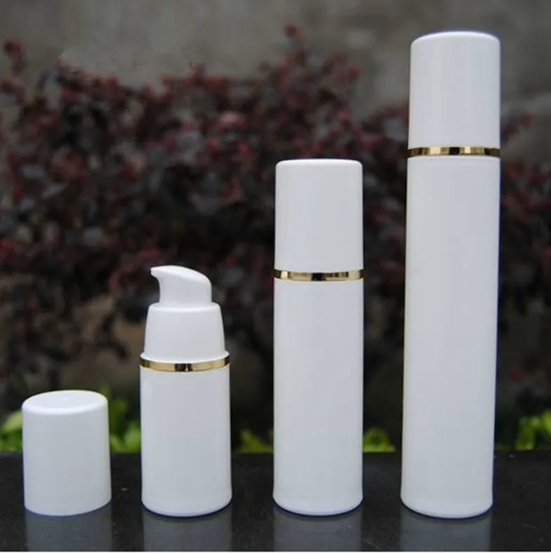 15ml 30ml 50ml weiße Airless-Pump flasche mit Gold Line Cap PP Airless-Kosmetik-Pump flasche für Lotion creme