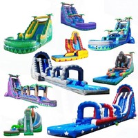 Toboggan aquatique gonflable orange de 4 m en PVC, étanche, à une voie, personnalisé, vente en gros, avec tunnel et piscine