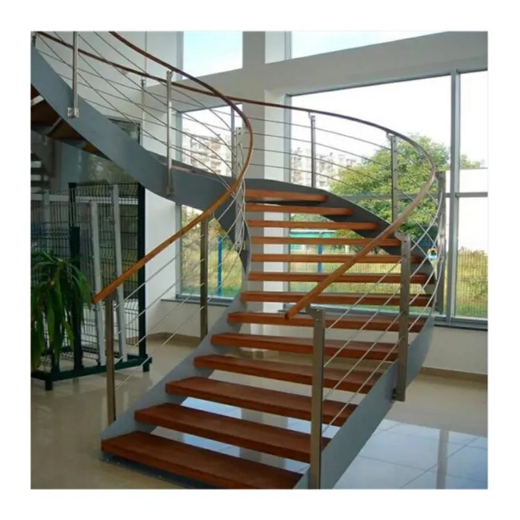 Escada de vidro temperado elegante e moderno, aço inoxidável, escadas espirais curvada para casa, 2019