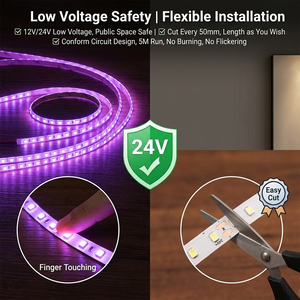 Bande lumineuse LED haute densité 120 LED/m, 12V/24V basse tension, multicolore et <span class=keywords><strong>violet</strong></span> en option pour la décoration de la maison, du commerce et des voitures - Product Image 4