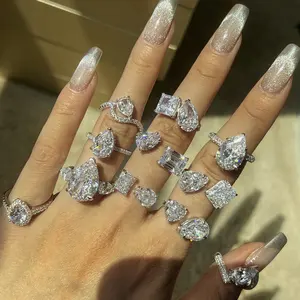 Kardashian personalizado no deslustre Baguette S925 joyería de plata diamante anillo de bodas abierto Ajustable Anillos De Compromiso joyería Mujer