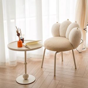 Chaise de maquillage moderne, tabouret de coiffeuse en tissu rotatif, couleur crème clair, pour chambre à coucher et usage domestique - Product Image 1