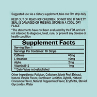 Bandes orales énergisantes en gros OEM/ODM 40mg Caféine L-théanine B6 B12 Supplément énergétique soluble à base de plantes